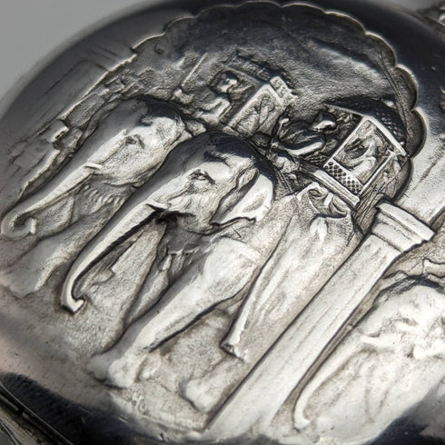 1909 年左右古董浪琴表懷錶浮雕雕刻獵人錶殼銀色側面效果很好